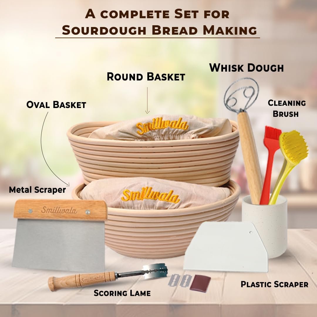 Set of 2 Banneton Bread Proofing Basket with linen Liner - Image 2