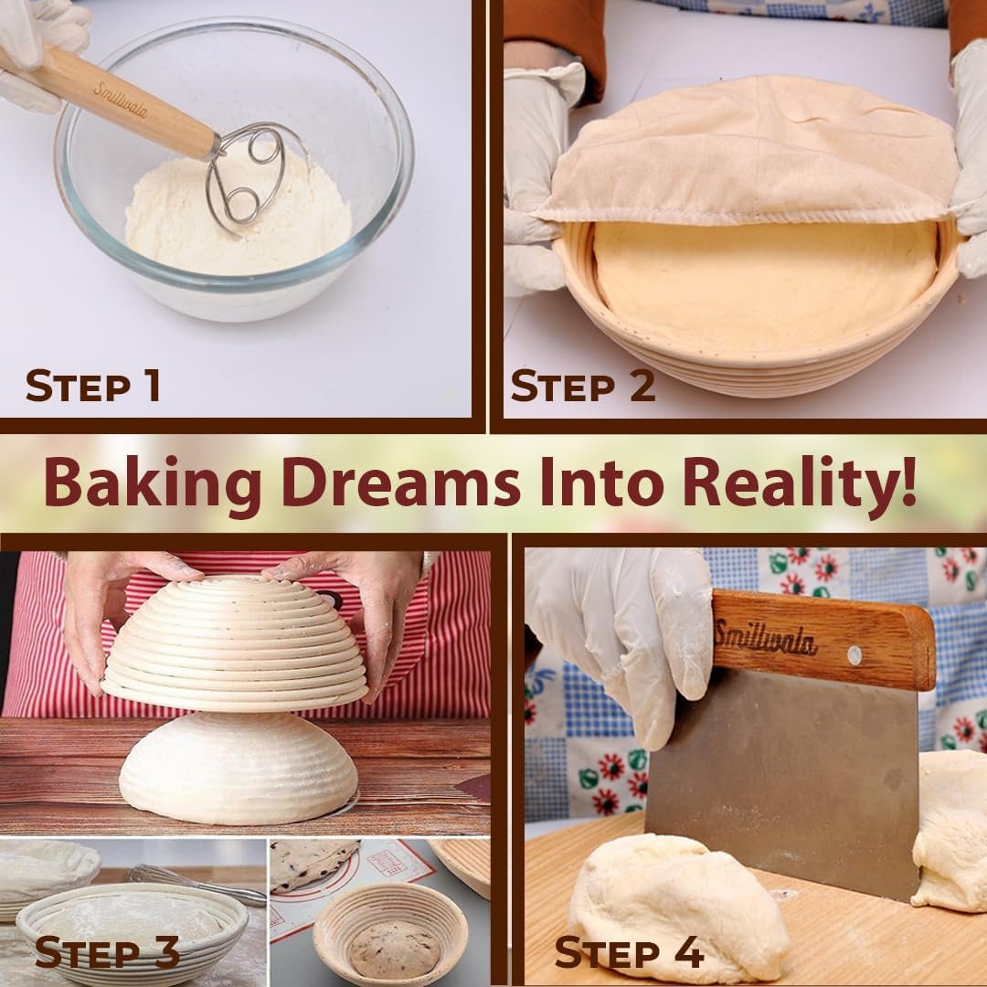 Set of 2 Banneton Bread Proofing Basket with linen Liner - Image 3