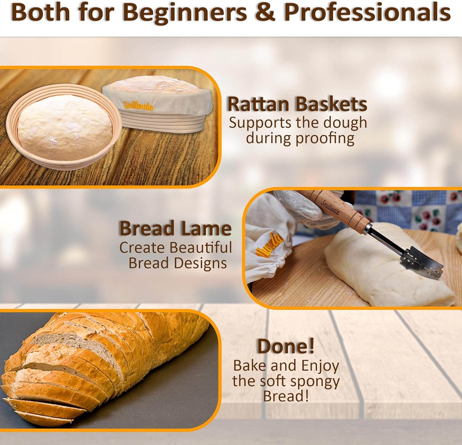 Set of 2 Banneton Bread Proofing Basket with linen Liner - Image 5